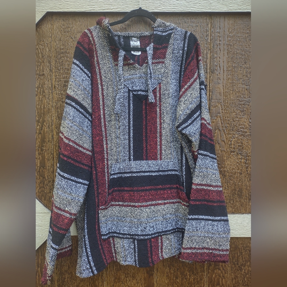 Baja Hooded Pullover Red Gray Black Mens 2XL